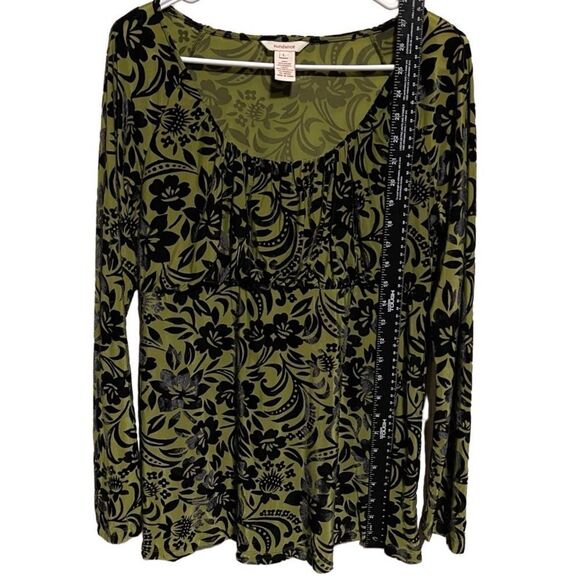 Sundance Catalog- Women Blouson Green w Black Velvet Burnout Top Blouse, Size L - Picture 7 of 8